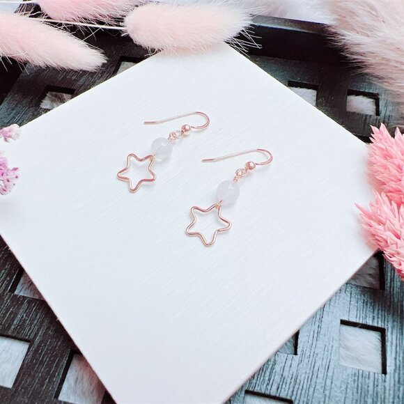 Moonstone Earrings with Star Charm | Handmade in BC - Picture 5 of 6